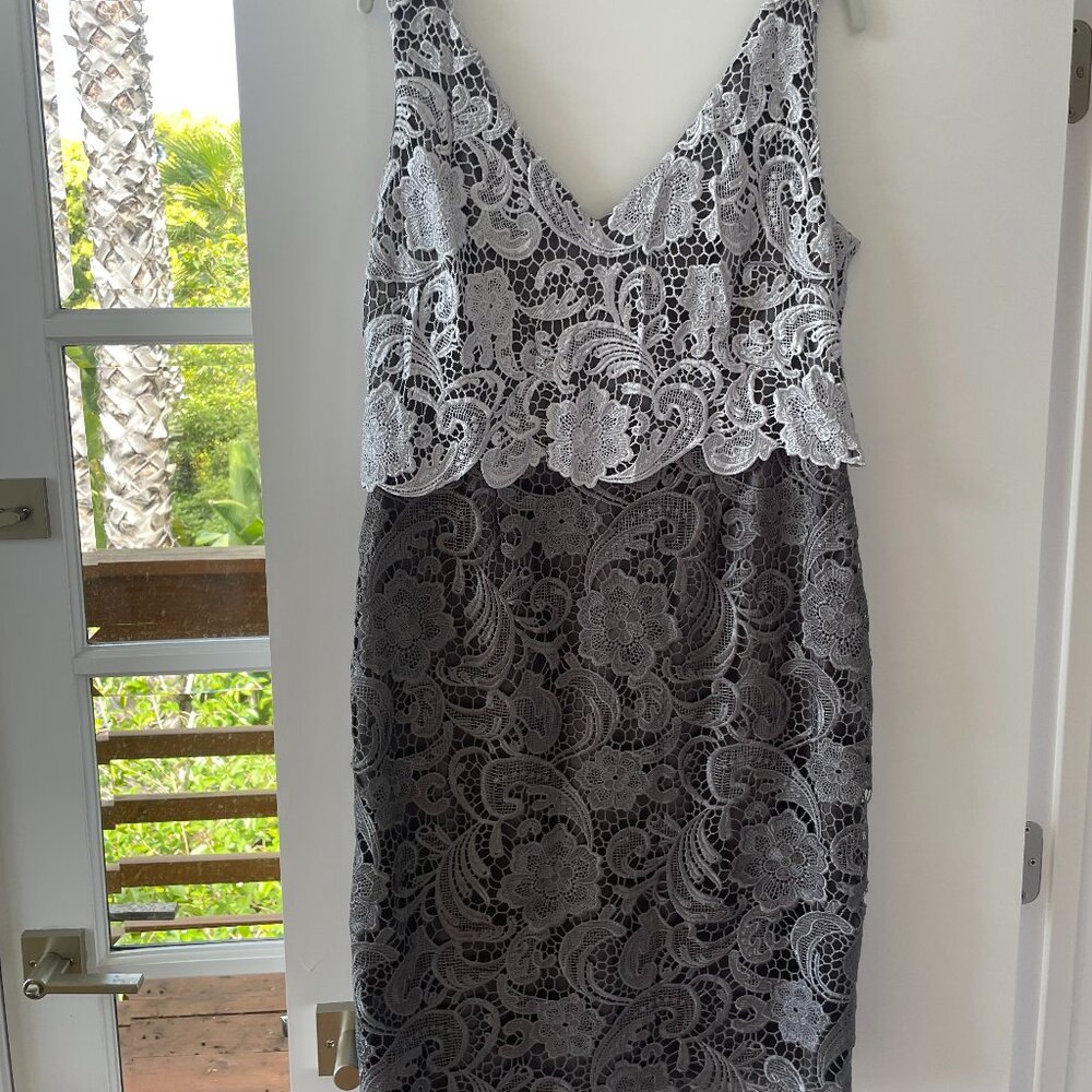 Adrianna Papell Lace Crochet Sleeveless V-Neck Dress, Size‎ 14